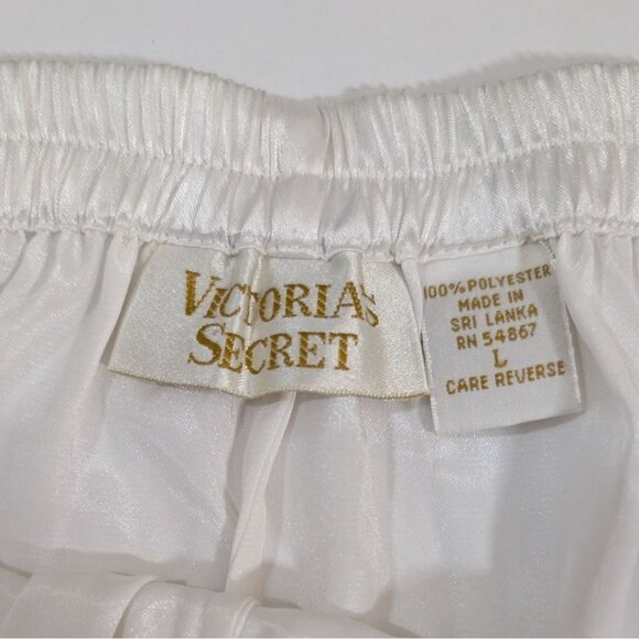 Vintage Victorias Secret Gold Label Pajama Set Lace White Satin Modest Large - Picture 10 of 11